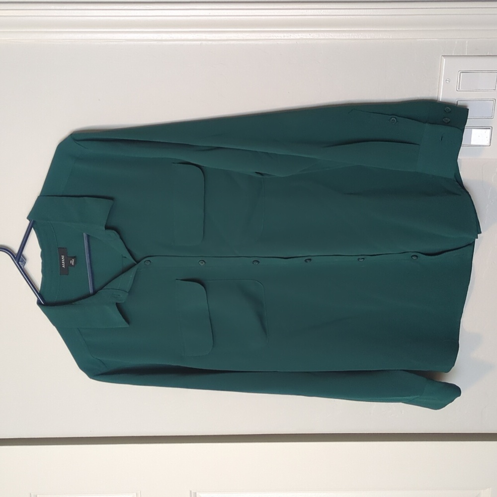 Alfani Green Long Sleeve Button-Down Blouse